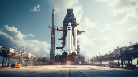 Launch of a space rocket from a launcherの素材