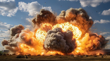 Tests of modern weapons, explosions on the battlefieldの素材