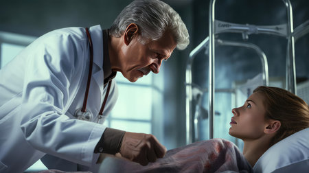Doctor examining patient in officeの素材