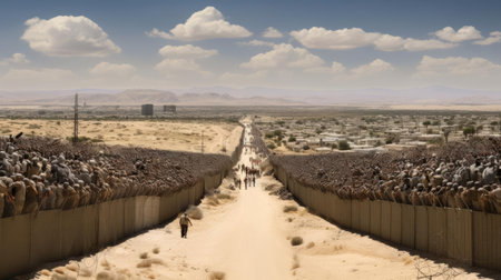Border of two countries with barbed wire and militaryの素材