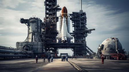 Launch of a space rocket from a launcherの素材