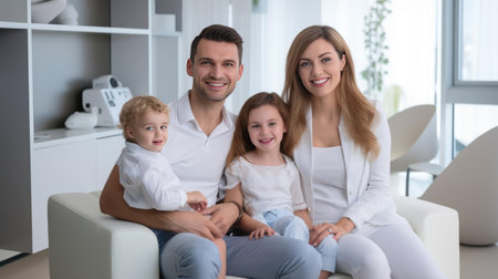Happy and smiling family of parents and childrenの素材