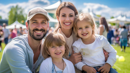 Happy and smiling family of parents and childrenの素材