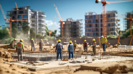 Construction drawings on the background of the construction siteの素材