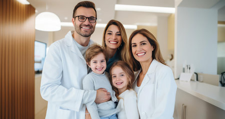 Happy and smiling family of parents and childrenの素材