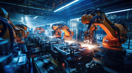 Industrial Robots Manufacture Products in Factoryの素材
