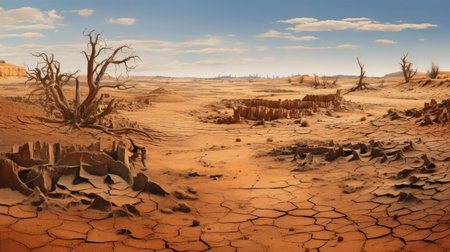 Desert with cracked earthの素材