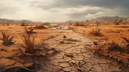 Desert with cracked earthの素材