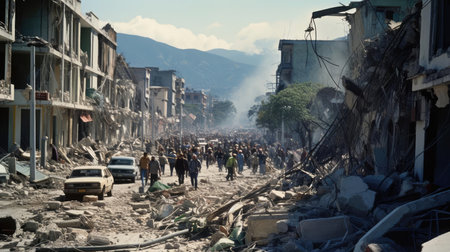 Destroyed houses in the city after the earthquakeの素材