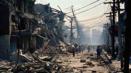 Destroyed houses in the city after the earthquakeの素材