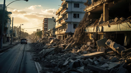 Destroyed houses in the city after the earthquakeの素材