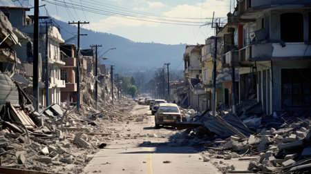Destroyed houses in the city after the earthquakeの素材