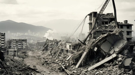 Destroyed houses in the city after the earthquakeの素材