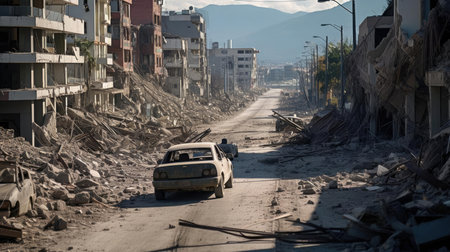 Destroyed houses in the city after the earthquakeの素材