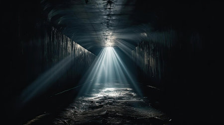 Dark tunnel with a glow on topの素材