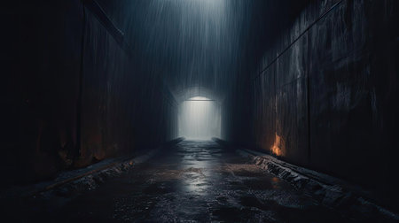 Dark tunnel with a glow on topの素材