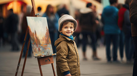 Child artist at art exhibitionの素材
