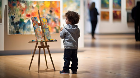 Child artist at art exhibitionの素材