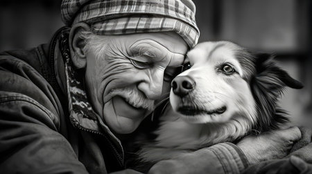 Man hugging his beloved dogの素材