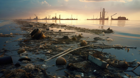 A lot of garbage on the seashoreの素材
