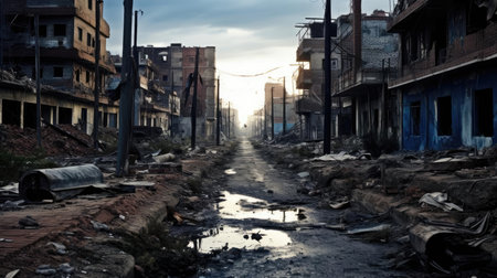 Empty and dirty city streetの素材