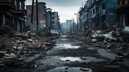 Empty and dirty city streetの素材