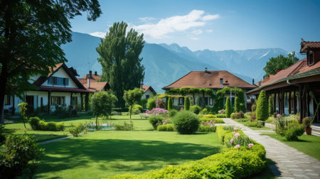 Medical clinic on the background of a mountain landscapeの素材