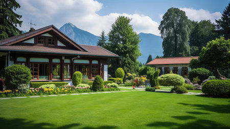 Medical clinic on the background of a mountain landscapeの素材