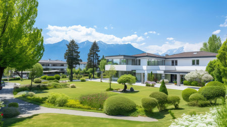 Medical clinic on the background of a mountain landscapeの素材