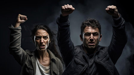 A man and a woman are fighting for their rightsの素材
