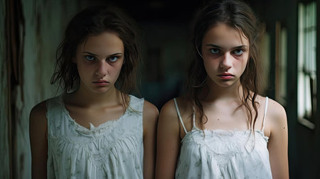 Two girls in identical dressesの素材