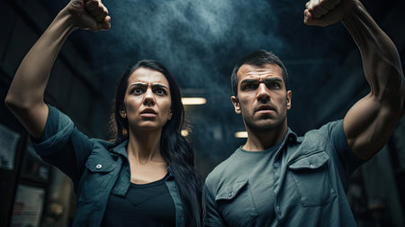 A man and a woman are fighting for their rightsの素材