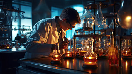 A scientist in a laboratory conducts experimentsの素材