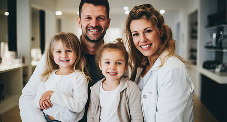 Happy and smiling family of parents and childrenの素材