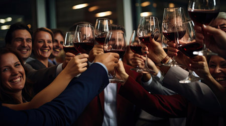 Colleagues at work clink glassesの素材