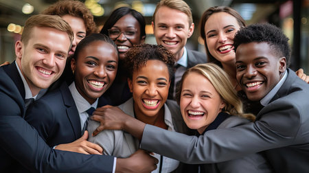 A team of colleagues hugging each otherの素材