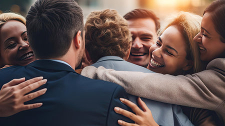 A team of colleagues hugging each otherの素材