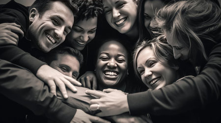 A team of colleagues hugging each otherの素材