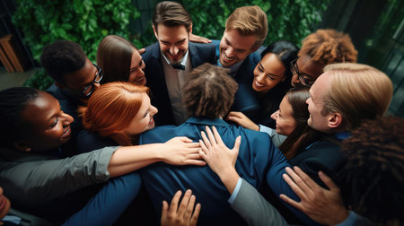 A team of colleagues hugging each otherの素材