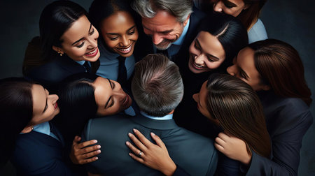 A team of colleagues hugging each otherの素材