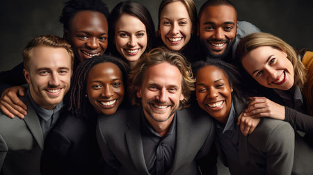 A team of colleagues hugging each otherの素材