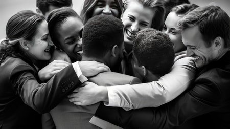 A team of colleagues hugging each otherの素材