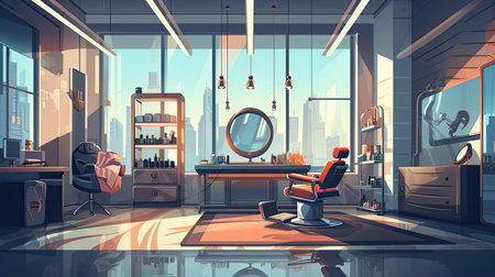 Interior of a barbershop without peopleの素材