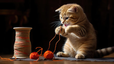 Kitten playing with threadsの素材