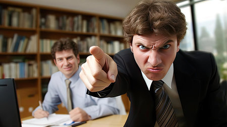 Colleagues swear at each other and point fingers at each otherの素材