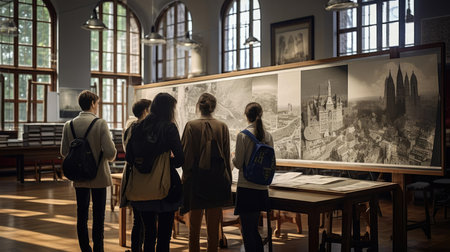 Teenagers in the museumの素材