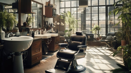 Interior of a barbershop without peopleの素材