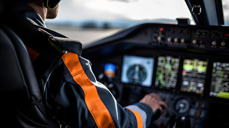 Small aircraft pilot at the controls of an aircraftの素材