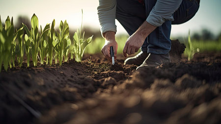 The agronomist checks the quality of the soilの素材