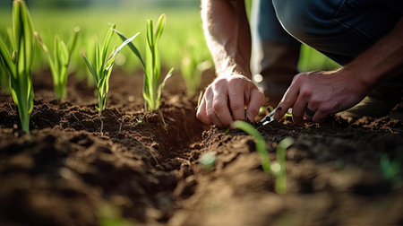 The agronomist checks the quality of the soilの素材